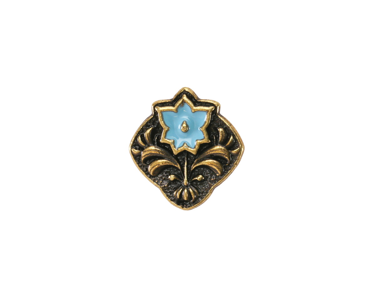 TierraCast Antique Brass (plated) Light Sky Blue Enamel Flower Square Button 14x15mm