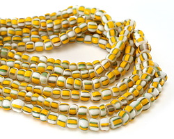 Java Glass Yellow & White w/ Stripes Graduated Gooseberry Beads 3-6x4-6mm