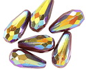 Czech Glass Cranberry AB w/ Copper Faceted Melon Teardrop 23x11mm