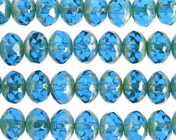 Czech Glass Capri Blue Picasso Fire Polished Rondelle 6x9mm
