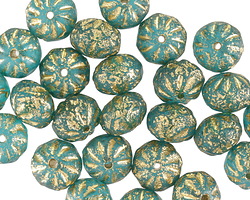 Czech Glass Textured Island Blue w/ Gold Cruller 7x10mm