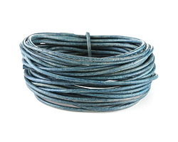 Natural Pacific Blue Round Leather Cord 2mm, 32 feet