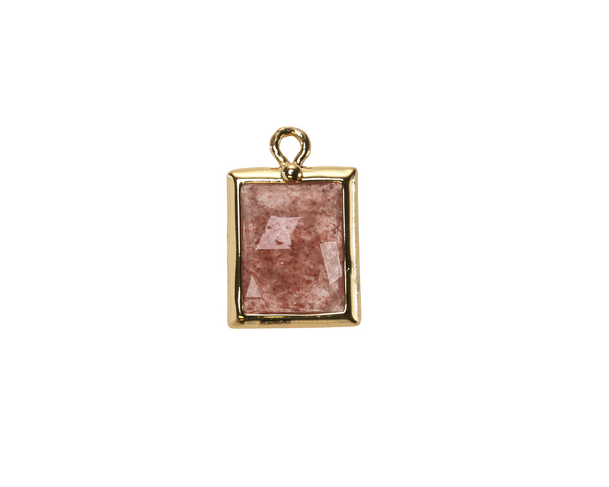 Strawberry Quartz w/ Gold Finish Faceted Rectangle Focal 10x15mm