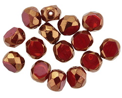 Czech Glass Ruby w/ Bronze Faceted Table Cut Oval 8x7mm