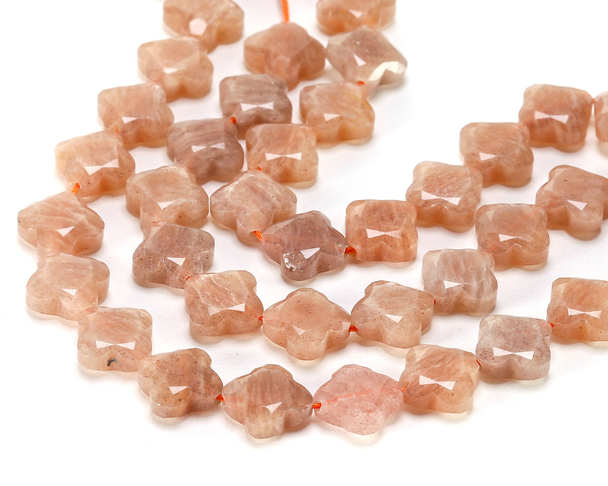 Peach Moonstone Faceted Quatrefoil 13mm