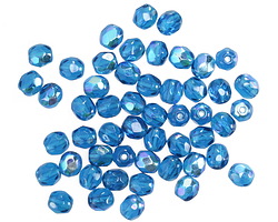 Czech Glass Capri Blue AB Fire Polished Round 4mm