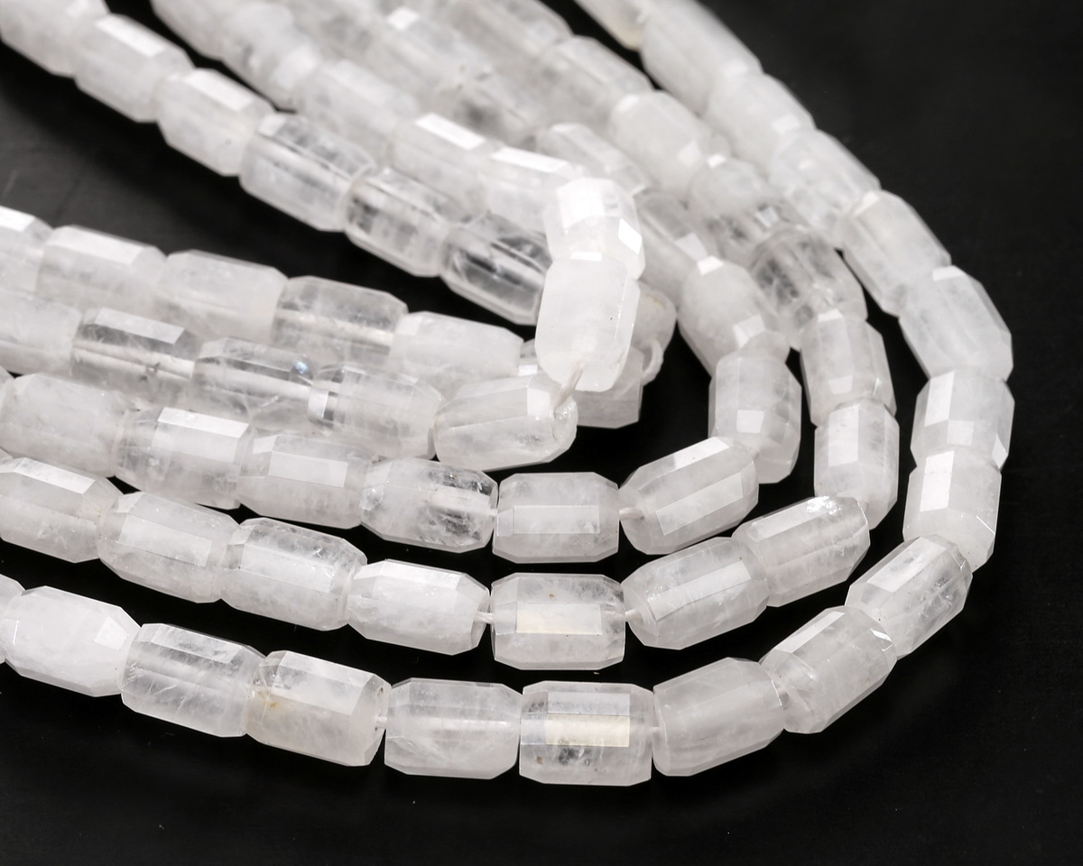 Rock Crystal Quartz Microfaceted Tube 7x10mm