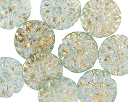 Czech Glass Gilded Aqua Dahlia Coin 14mm