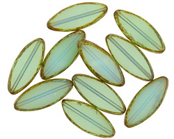 Czech Glass Green Opal Picasso Horse Eye 17x7mm