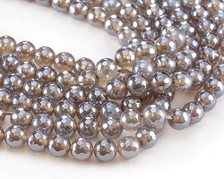 Gray Agate w/ Silver Luster Faceted Round 8mm