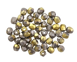Czech Glass Matte Antique Silver w/ Gold Fire Polished Round 4mm
