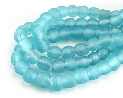 African Recycled Glass Aqua Tumbled Round 8-10mm