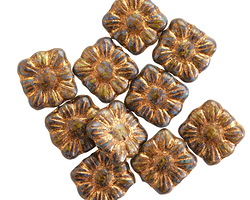 Czech Glass Dark Garden w/ Bronze Square Flower 9mm