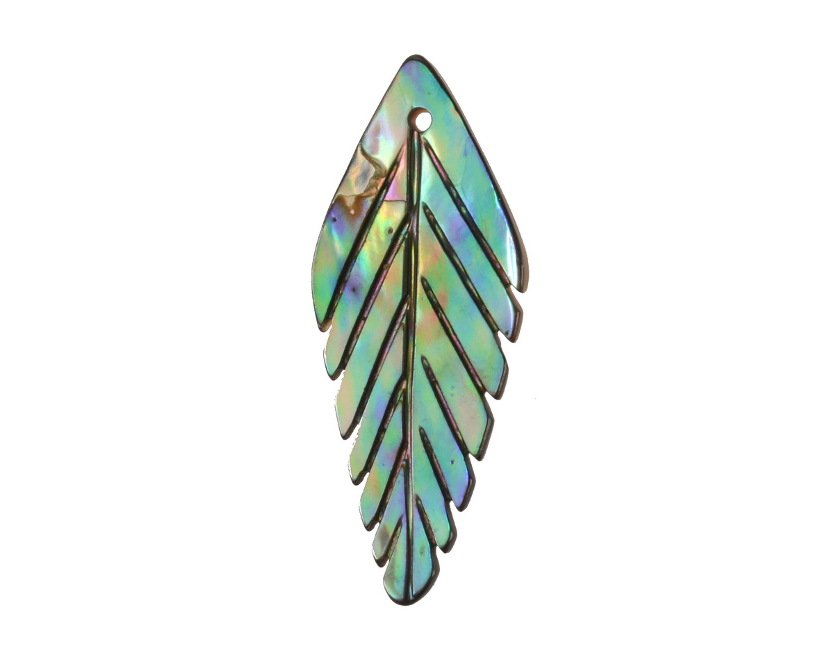 Abalone Carved Diamond Feather Focal 29x12mm