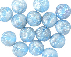 Czech Glass Matte Crystal w/ Silver & Metallic Turquoise Wash Rose Round 10mm