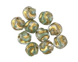 Czech Glass Crystal & Turquoise Swirl w/ Gold Twisted Round 8mm
