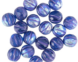 Czech Glass Matte Sapphire AB w/ Purple Faceted Melon Round 8mm