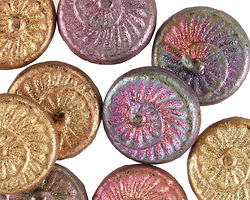 Czech Glass Autumn Metallics Ammonite Coin 18mm