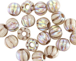 Czech Glass White AB w/ Platinum Large Hole Melon Round 8mm