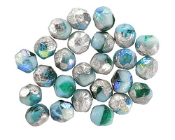 Czech Glass Textured Aquamarine Waters w/ Silver Fire Polished Round 6mm