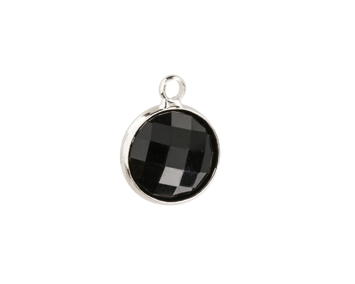 Jet Crystal Round Drop in Silver Finish Bezel 12.8x16.5mm