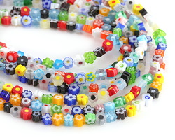 Millefiori Glass Multi-color Flower 4mm