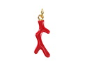 Red Coral Branch Enamel w/ Gold Finish Charm 8x23mm