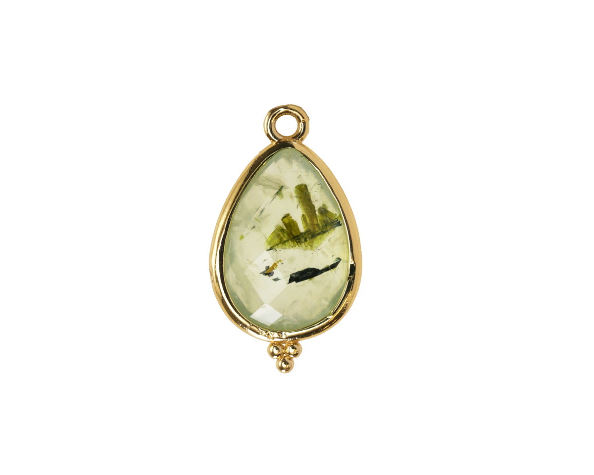 Prehnite w/ Gold Finish Faceted Teardrop Focal 12x21mm