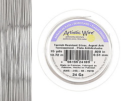Artistic Wire Silver Plated Tarnish Resistant Silver 24 gauge, 15 yards