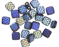 Czech Glass Laser Etched Zigzag on Matte Jet w/ AB Finish 2-Hole Tile 6mm