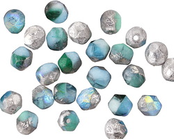 Czech Glass Textured Beachside AB w/ Silver Fire Polished Round 6mm