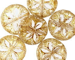 Czech Glass Crystal Picasso w/ Silver Flecks Clematis Coin Bead 18mm