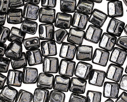 CzechMates Glass Hematite 2-Hole Roof Bead 6mm