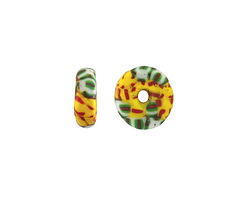 African Recycled Glass & Seed Bead White, Mint Green, & Yellow Mini Donut 4-6x10-12mm
