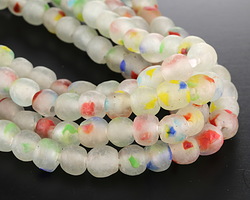 African Recycled Glass Clear w/ Multi-Color Flecks Tumbled Round 10-12mm