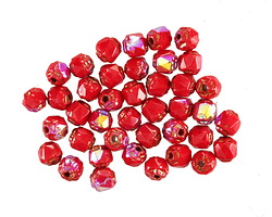 Czech Glass Ruby Red AB w/ Gold Lantern 4mm