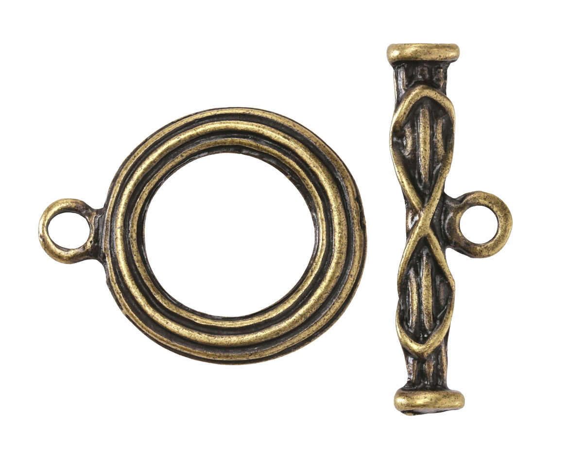 Antique Brass (plated) Carved Toggle Clasp 25x20mm, 29mm Bar