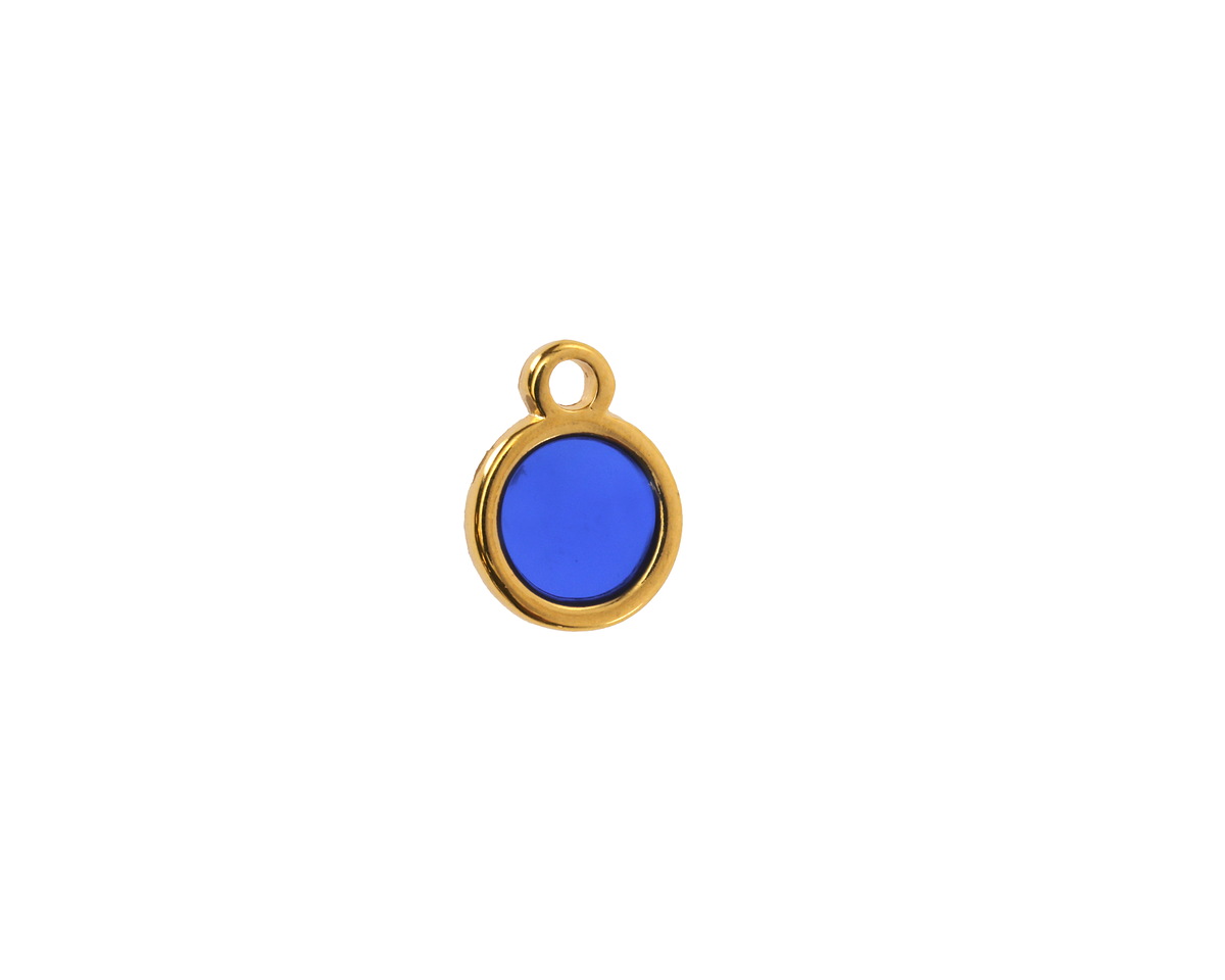 24K Gold (Plated) Transparent Cobalt Blue Resin Round Focal 8x11mm