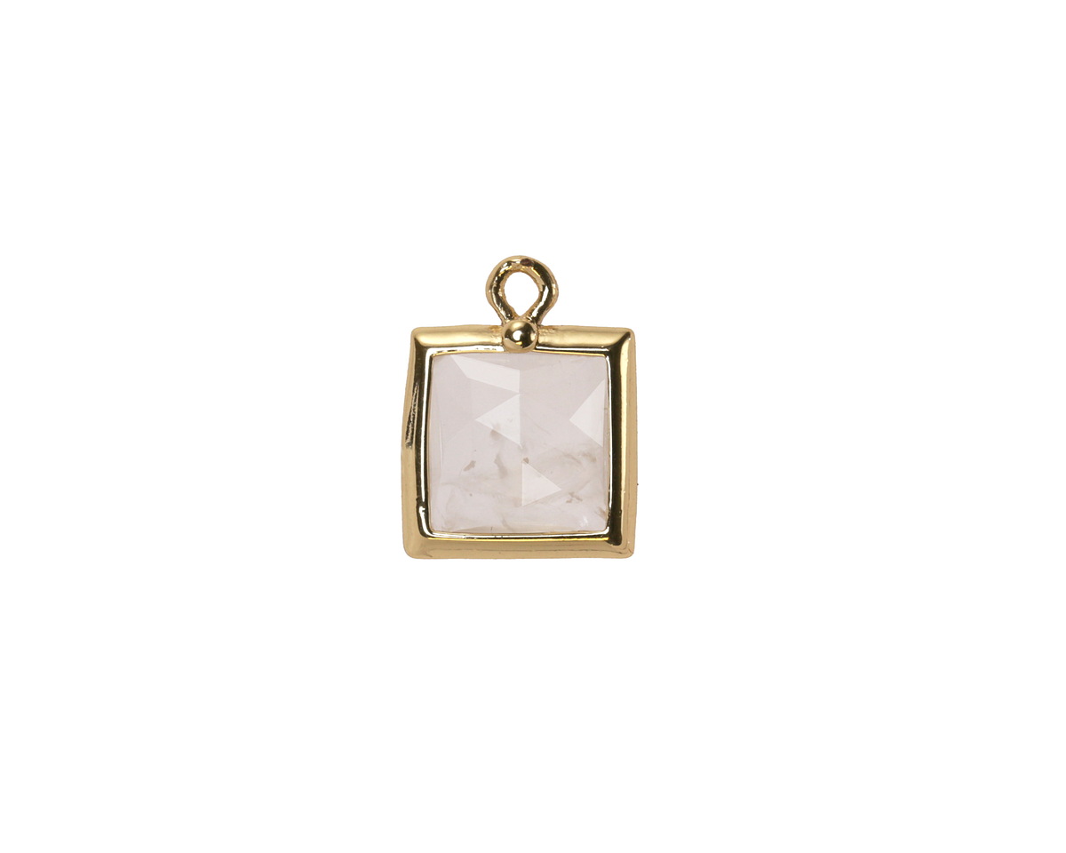 Rock Crystal Quartz w/ Gold Finish Faceted Square Focal 10x13mm