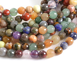 Multi Gemstone (Red Jasper, Tiger Eye, Amethyst, Lapis, Aventurine) Faceted Round 6mm