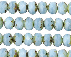 Czech Glass Baby Blue Picasso Fire Polished Rondelle 6x9mm
