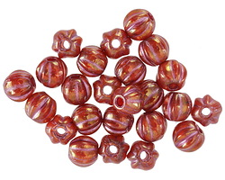 Czech Glass Russet Rose w/ Gold & Pink Luster Large Hole Melon Round 6mm