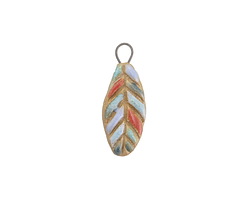 Gaea Ceramic Hand Painted Pastels on Cream Small Feather Focal 10x23-24mm