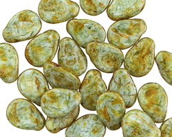 Czech Glass Turquoise Picasso Flat Teardrop 8x11mm