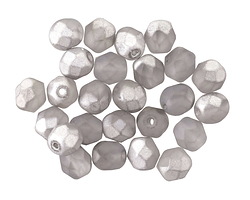 Czech Glass Matte Black Diamond w/ Silver Luster Fire Polished Round 6mm