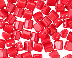 CzechMates Glass Opaque Red 2-Hole Roof Bead 6mm