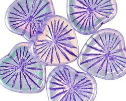 Czech Glass Crystal AB w/ Metallic Purple Starburst Heart 18mm