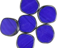 Czech Glass Marbled Cobalt Picasso Organic Coin 15mm