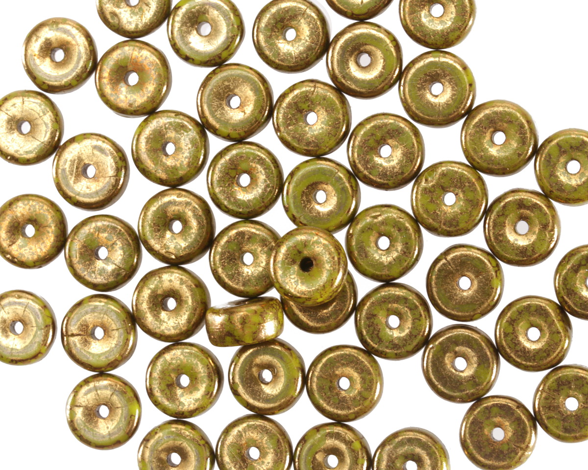 Czech Glass Wasabi w/ Gold Heishi 3x6mm