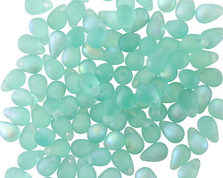 Czech Glass Matte Island Blue AB Teardrop 4x6mm